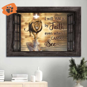 Jesus Landscape Poster Home Decor Gift - Lion Cross Walking on Water - Gift for Christian - Walk by Faith