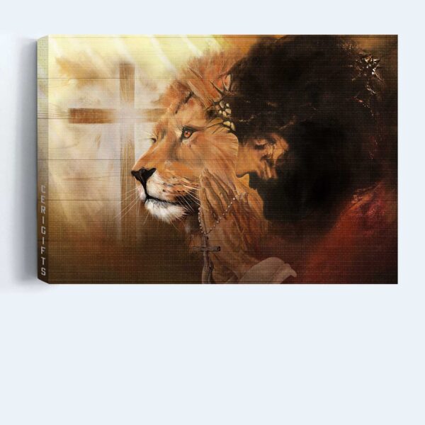 Beautiful Jesus Lion Landscape Poster – Cross Symbol Home Decor Gift for Christian