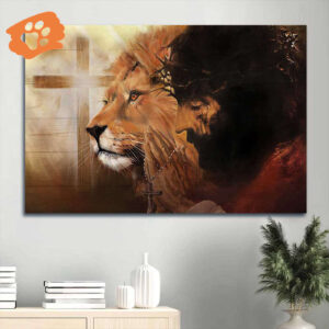 Beautiful Jesus Lion Landscape Poster - Cross Symbol Home Decor Gift for Christian