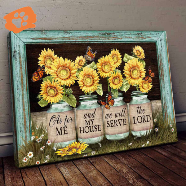 Jesus Landscape Poster Home Decor Gift – Sunflower Jars Butterfly Picture Frame – Christian Gift