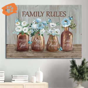 Jesus Landscape Poster Home Decor - Blue Flower Garden Gift For Christian - Trust God Stay Sweet Love Deep