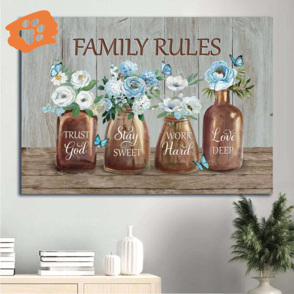 Jesus Landscape Poster Home Decor – Blue Flower Garden Gift For Christian – Trust God Stay Sweet Love Deep