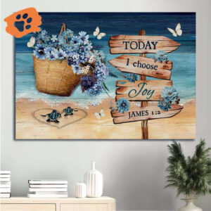 Christian Home Decor Gift: Jesus Landscape Poster with Blue Flowers Sea Turtles and White Butterfly