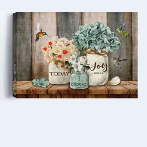 Christian Home Decor Gift - Jesus Landscape Poster with Blue Hydrangea & Hummingbird - Choose Joy Today 3