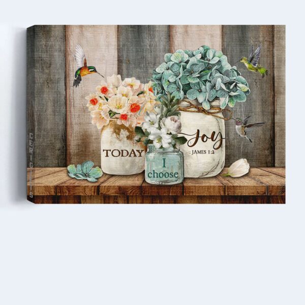 Christian Home Decor Gift – Jesus Landscape Poster with Blue Hydrangea & Hummingbird – Choose Joy Today