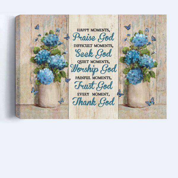 Jesus Landscape Poster Home Decor Gift – Blue Hydrangea Butterfly Flowers Painting – Gift For Christian – Thank God