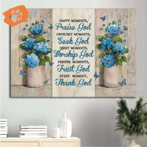 Jesus Landscape Poster Home Decor Gift - Blue Hydrangea Butterfly Flowers Painting - Gift For Christian - Thank God