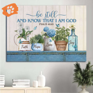 Jesus Landscape Poster Home Decor Gift - Blue Hydrangea Flower Garden Christian Gift