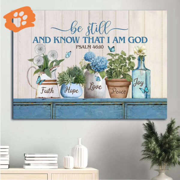 Jesus Landscape Poster Home Decor Gift – Blue Hydrangea Flower Garden Christian Gift
