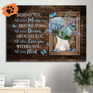 Christian Home Decor Gift: Jesus Landscape Poster with Blue Hydrangea and Butterfly