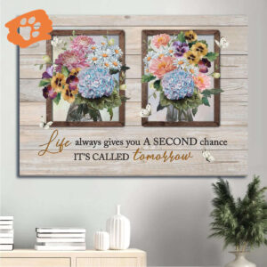 Christian Home Decor Gift: Jesus Landscape Poster with Blue Hydrangea Pansy Pink Camellia - Tomorrow Theme