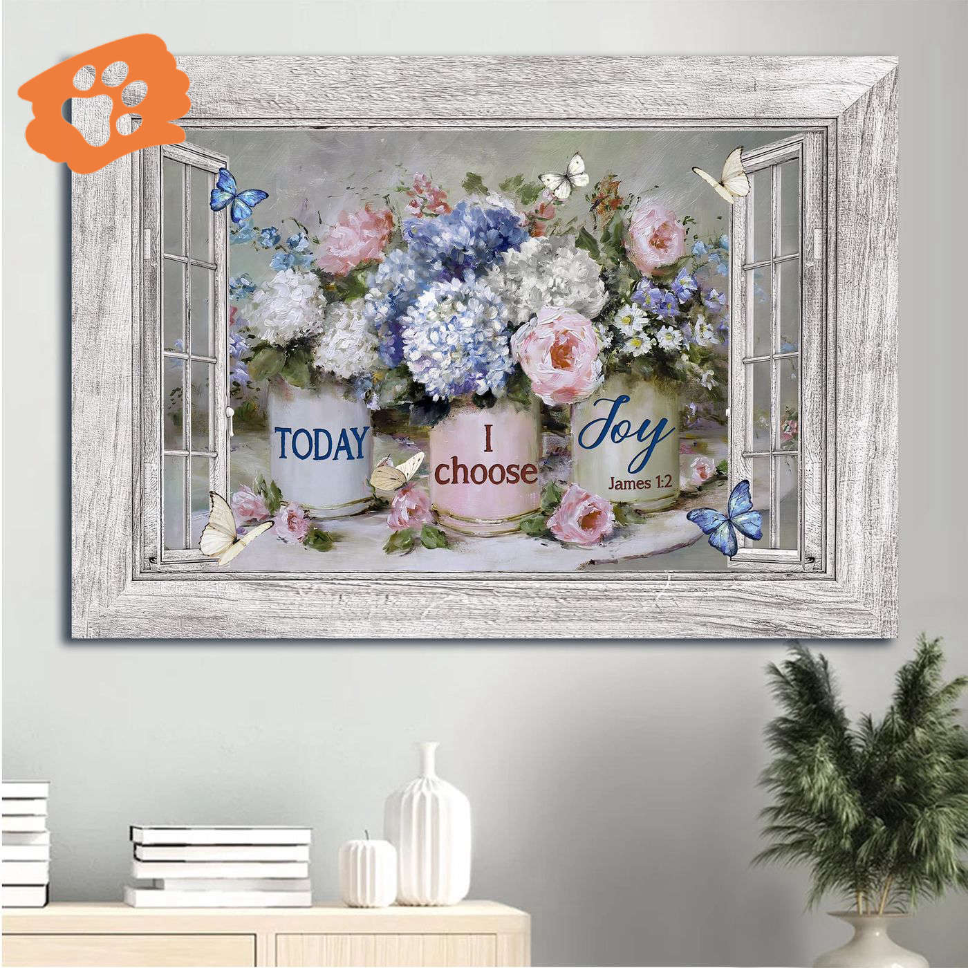 Christian Home Decor Poster – Jesus Landscape with Hydrangea Peony & Colorful Flowers – Choose Joy Gift