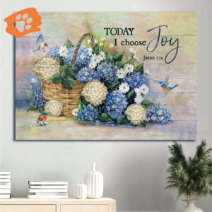 Jesus Landscape Poster Home Decor Gift - Blue Hydrangea Eastern Bluebird Flower Drawing - Gift For Christian - Choose Joy