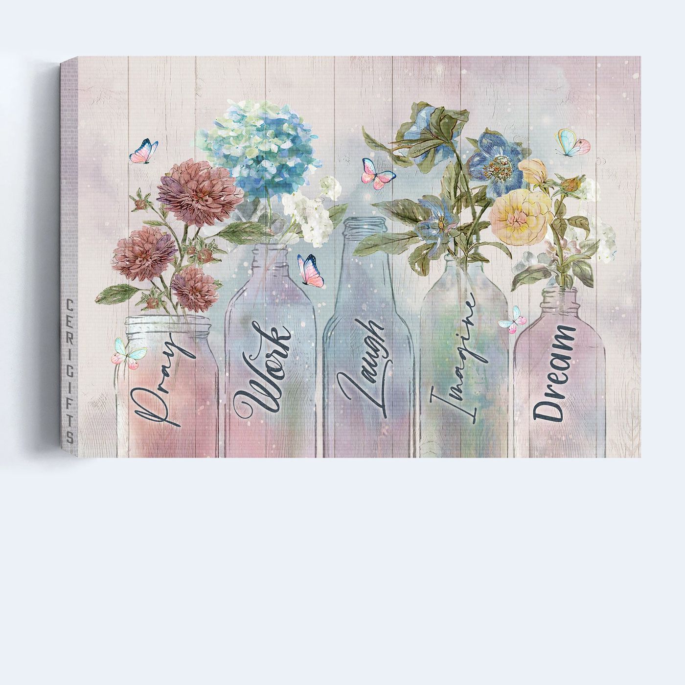 Christian Landscape Poster – Blue Hydrangea Red Chrysanthemum Home Decor Gift