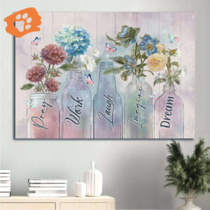 Christian Landscape Poster - Blue Hydrangea Red Chrysanthemum Home Decor Gift
