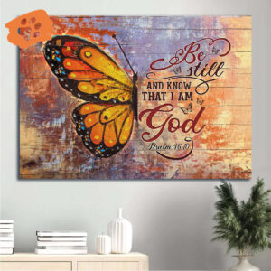 Jesus Landscape Poster Home Decor Gift - Colorful Butterfly Wall Art for Christians - Be Still and Know God