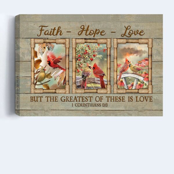 Christian Home Decor Poster – Jesus Landscape with Cardinal Couple Bible Verse Flower Garden – Faith Hope Love Gift