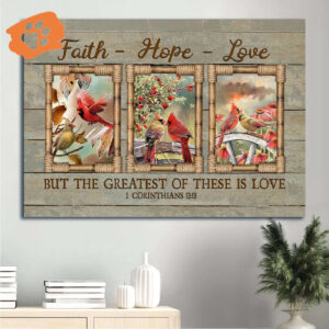 Christian Home Decor Poster - Jesus Landscape with Cardinal Couple Bible Verse Flower Garden - Faith Hope Love Gift