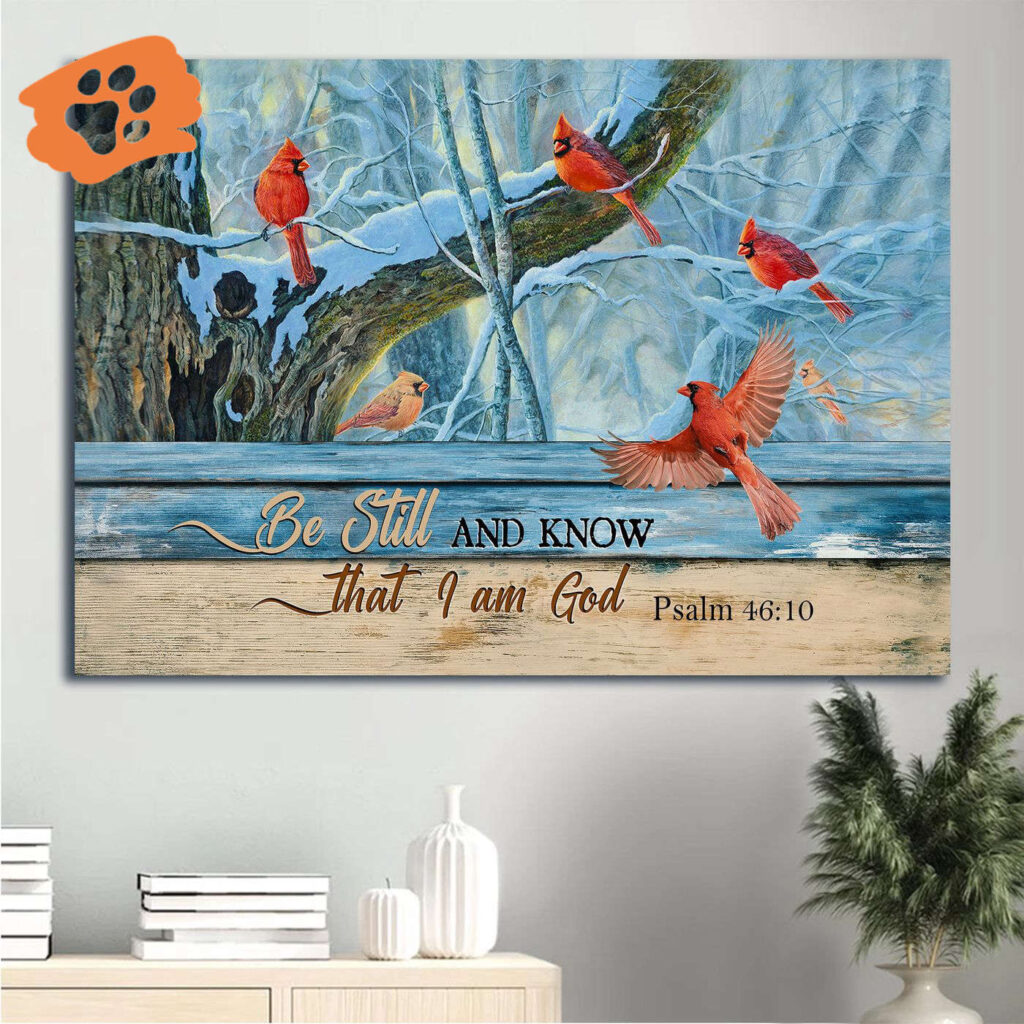 Christian Winter Landscape Poster Home Decor – Be Still And Know That I Am God – Cardinal Drawing – Blue Light Gift Christian Winter Landscape Poster Home Decor – Be Still And Know That I Am God – Cardinal Drawing – Blue Light Gift