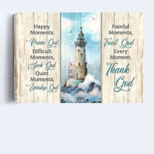 Jesus Landscape Poster Home Decor Gift - Christ Lighthouse Beach Painting - Gift For Christian - Thank God Landscape Poster 1
