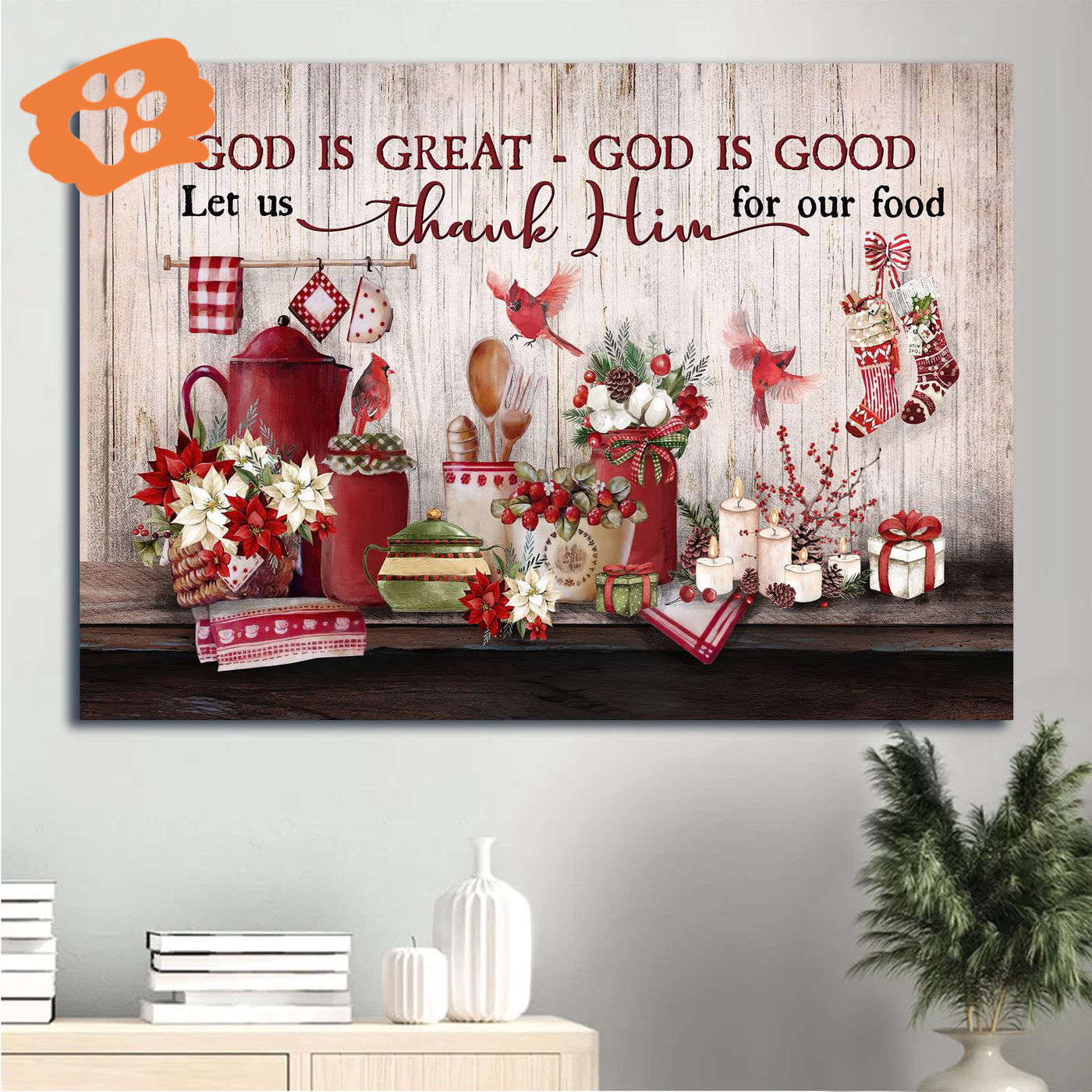 Jesus Landscape Poster Home Decor Gift – Christmas Kitchen Colorful Flower Red Cardinal Merry Christmas – Gift For Christian – God Is Great