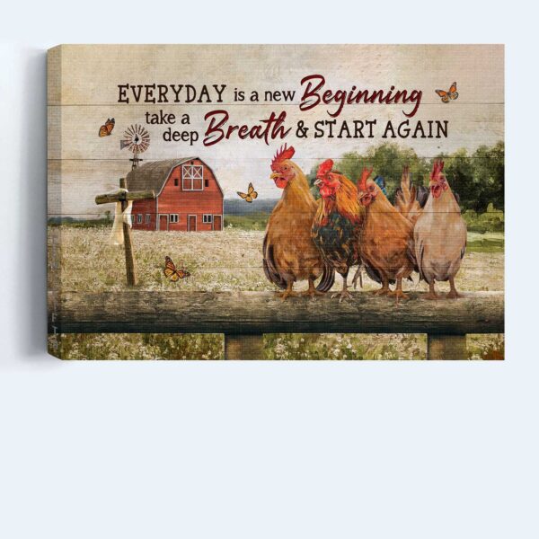 Christian Home Decor Gift: Jesus Landscape Poster with Cute Rooster Happy Farm Red House and Orange Butterfly  Poster Home Decor Gift – Everyday is a New Beginning