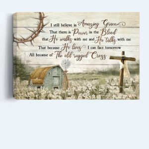 Jesus Landscape Poster: Daisy Field Countryside & Old Barn House Poster Home Decor Gift - Christian Gift - Amazing Grace 1