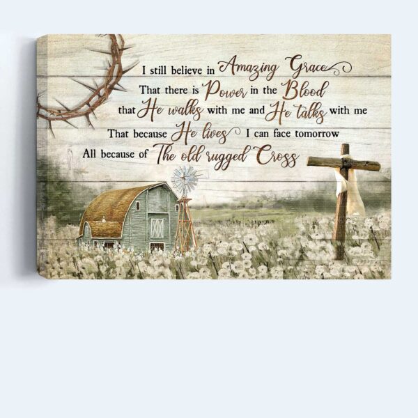 Jesus Landscape Poster: Daisy Field Countryside & Old Barn House  Poster Home Decor Gift – Christian Gift – Amazing Grace