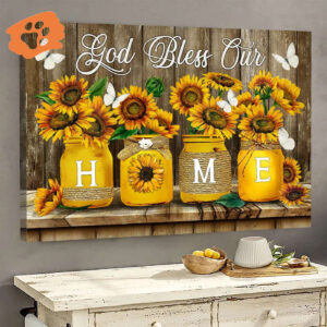 Dark Yellow Sunflower Jesus Landscape Poster: Christian Home Decor Gift