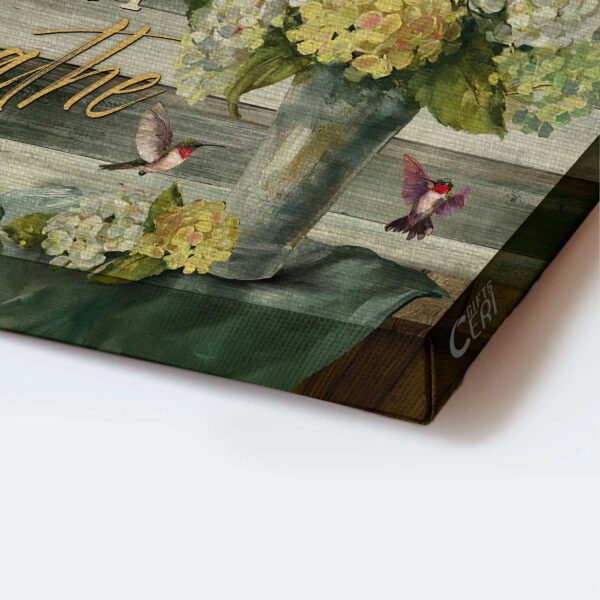 Jesus Landscape Poster Home Decor Gift – Christian Wall Art with Hydrangeas and Hummingbird
