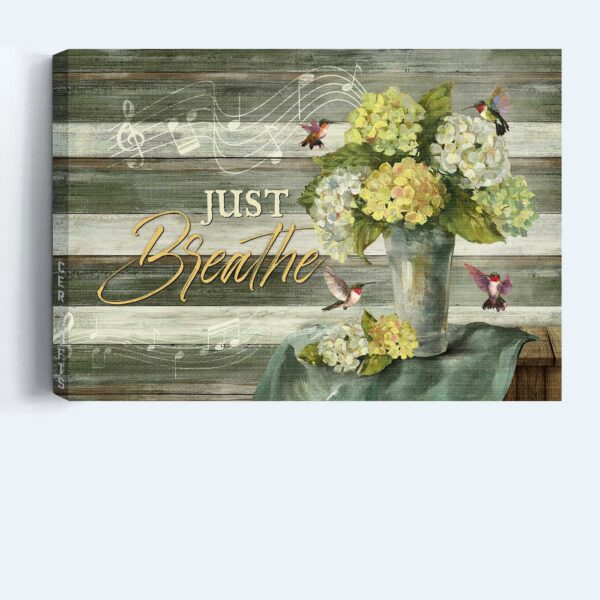 Jesus Landscape Poster Home Decor Gift – Christian Wall Art with Hydrangeas and Hummingbird