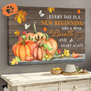 Christian Halloween Landscape Poster: Orange Pumpkin & White Butterfly Wall Art