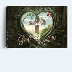 Jesus Landscape Poster Home Decor Gift - Heart Cave Wooden Cross Pretty Cardinal - Gift for Christian - God Gave Me You - Wall Art Prints 1