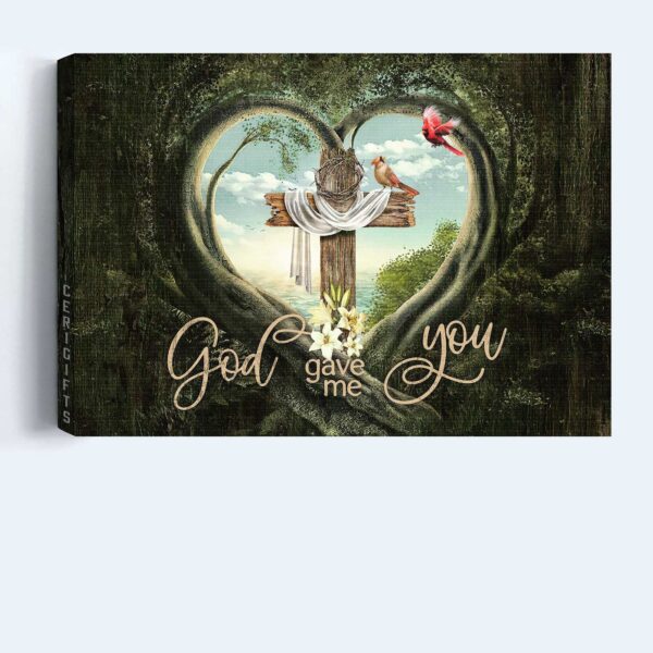 Jesus Landscape Poster Home Decor Gift – Heart Cave Wooden Cross Pretty Cardinal – Gift for Christian – God Gave Me You – Wall Art Prints