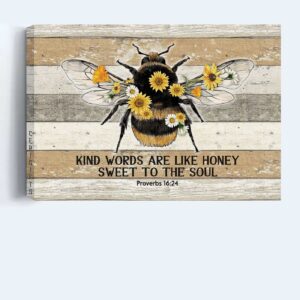 Jesus Landscape Poster: Honeybee Drawing Sunflower Painting - Christian Wall Art Gift 1
