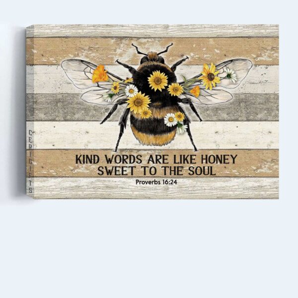 Jesus Landscape Poster: Honeybee Drawing Sunflower Painting – Christian Wall Art Gift