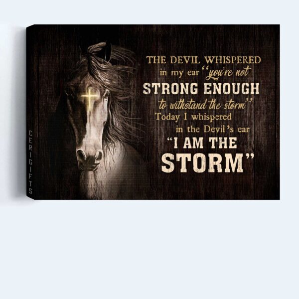 Christian Jesus Landscape Poster: Horse Drawing Cross Light Black Background – Gift for Christian Home Decor – I Am the Storm Wall Art