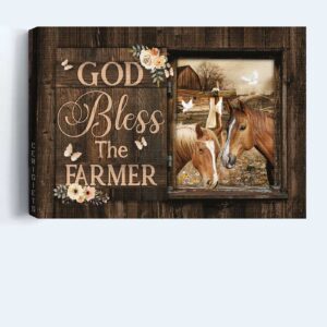 Jesus Landscape Poster Home Decor Gift - Horse Painting Flower Frame White Dove - Perfect Christian Gift for Farmhouse Decor - God Bless the Farmer 1