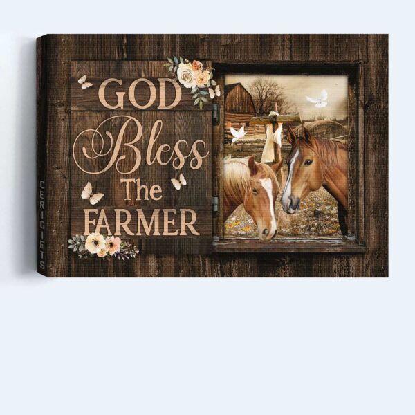 Jesus Landscape Poster Home Decor Gift – Horse Painting Flower Frame White Dove – Perfect Christian Gift for Farmhouse Decor – God Bless the Farmer
