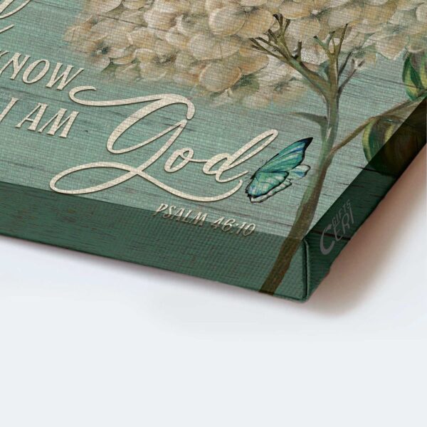 Jesus Landscape Poster: Hydrangea Painting & Butterfly  Poster Home Decor Gift – Gift for Christian Home Decor – Be Still and Know God – Wall Art Prints