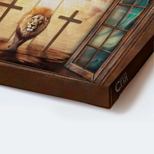 Infinite Halo Jesus Landscape Poster with Lion of Judah & Cross Symbol – Christian Wall Art Gift Prints