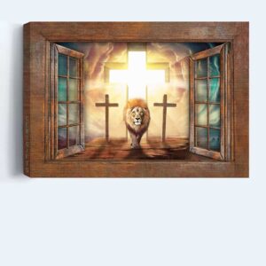 Infinite Halo Jesus Landscape Poster with Lion of Judah & Cross Symbol - Christian Wall Art Gift Prints 3