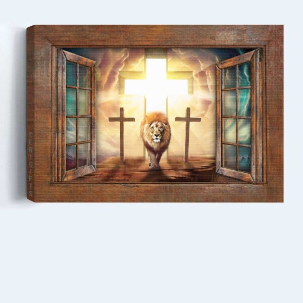 Infinite Halo Jesus Landscape Poster with Lion of Judah & Cross Symbol – Christian Wall Art Gift Prints