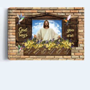 Jesus Christ Landscape Poster: Christian Home Decor Gift with Hummingbird and Yellow Flower 1