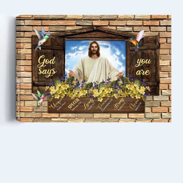 Jesus Christ Landscape Poster: Christian Home Decor Gift with Hummingbird and Yellow Flower