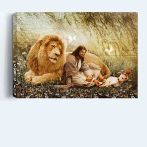 Christian Home Decor Gift- Jesus Landscape Poster with White Dove Lamb of God Lion of Judah - Wall Art Prints 1