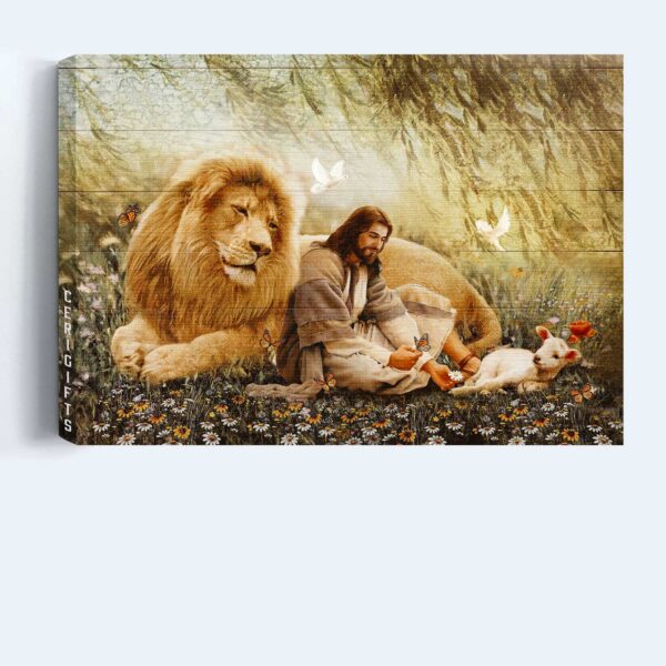 Christian Home Decor Gift- Jesus Landscape Poster with White Dove Lamb of God Lion of Judah – Wall Art Prints