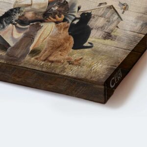 Jesus Landscape Poster - Tranquil Farm & Cats - Christian Home Decor Gift Print 1