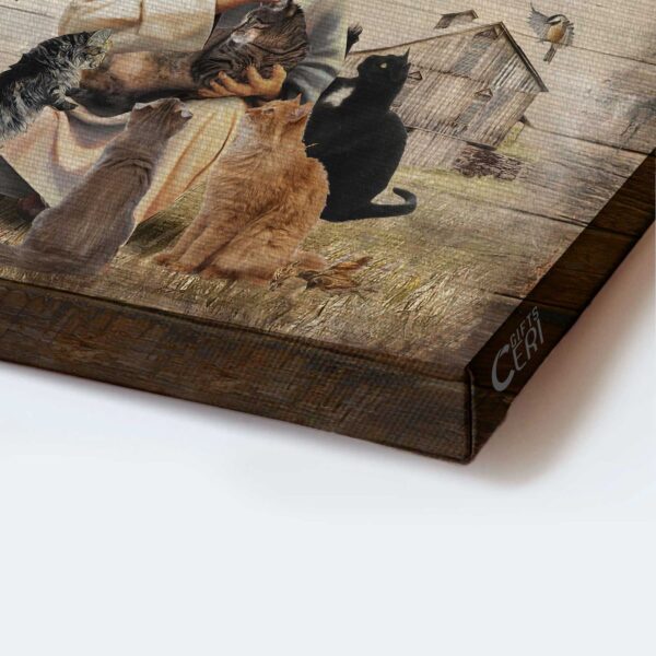 Jesus Landscape Poster – Tranquil Farm & Cats – Christian Home Decor Gift Print
