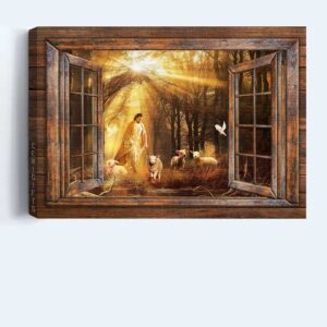 Christian Jesus Landscape Poster: Walking with Jesus and Lambs Painting for Home Decor 3